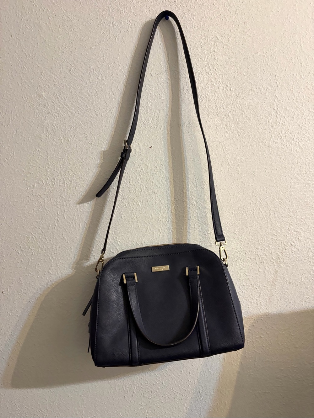 kate spade Black Leather Crossbody Satchel with Gold Hardware